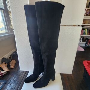 Steve Madden Stratus Sleek Black Over-the-Knee Suede Boots with Block Heel
